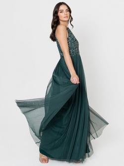Maya Deluxe Halterneck Embellished Sequin Maxi Dress - view 2, Emerald