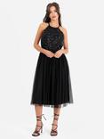 Maya Deluxe Halterneck Embellished Sequin Midi Dress, Black