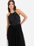 Maya Deluxe Halterneck Embellished Sequin Midi Dress, Black