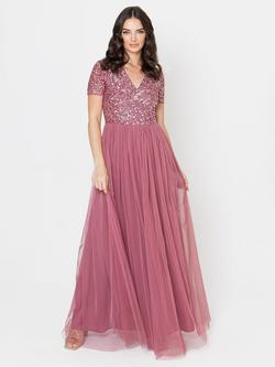 Maya Deluxe V-Neck Embellished Sequin Maxi Dress, Desert Rose