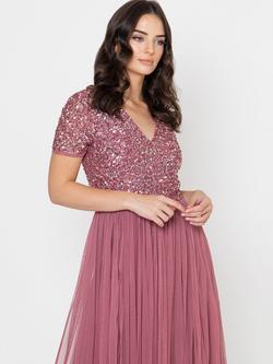 Maya Deluxe V-Neck Embellished Sequin Maxi Dress - view 2, Desert Rose