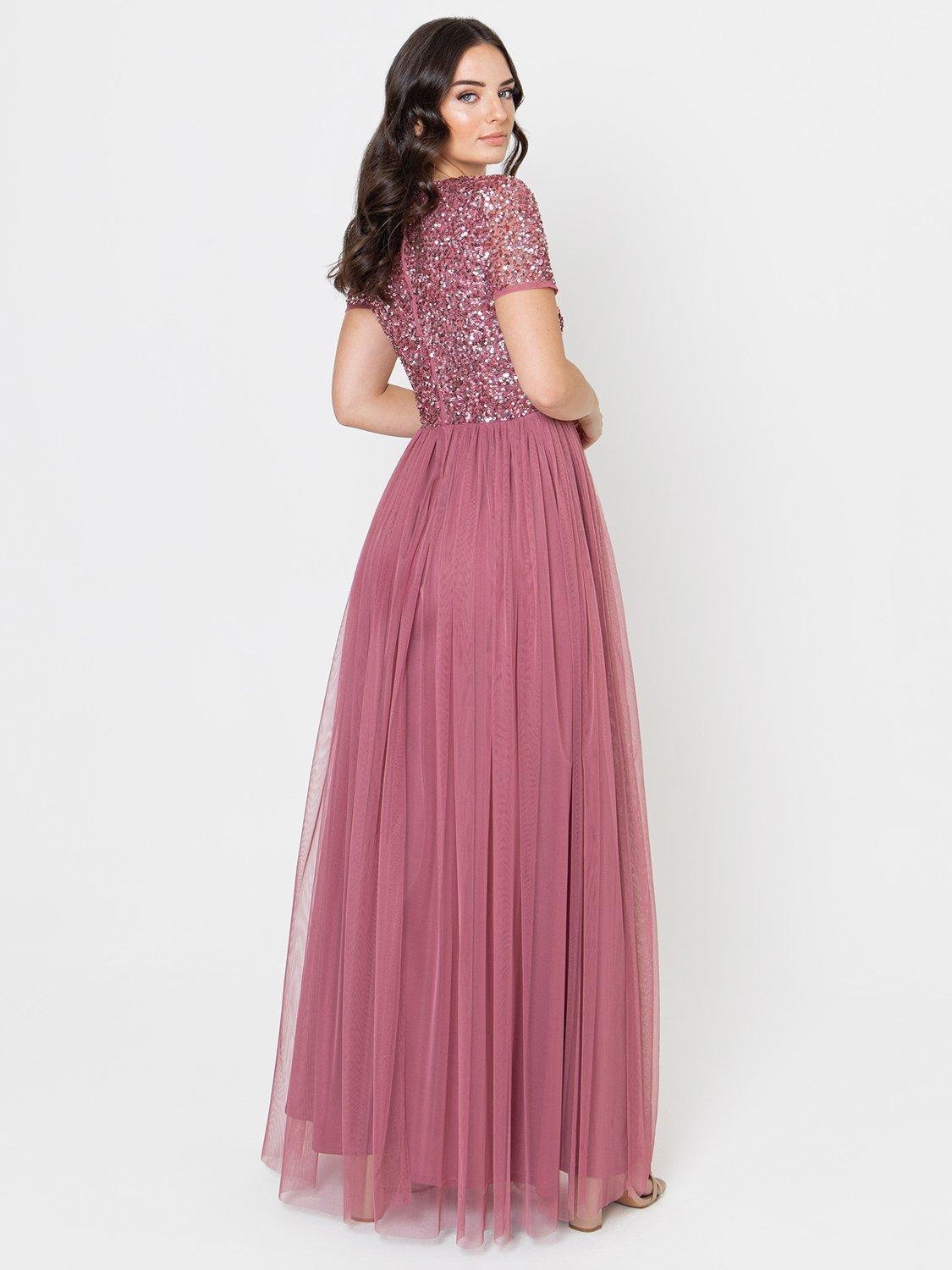 Product image 3 of 4, which shows Maya Deluxe V-Neck Embellished Sequin Maxi Dress, Desert Rose, 6