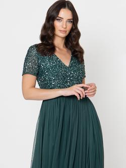 Maya Deluxe V-Neck Embellished Sequin Maxi Dress - view 2, Emerald Green