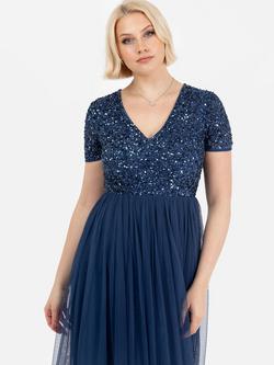 Maya Deluxe V-Neck Embellished Sequin Maxi Dress - view 2, French Navy