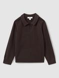 Reiss Kids' Grange Wool Cashmere Long Sleeve Polo Jumper, Chocolate Brown