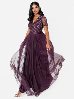 Maya Deluxe Stripe Embellished Sash Belt Maxi Dress, Berry