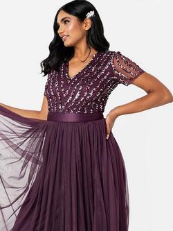 Maya Deluxe Stripe Embellished Sash Belt Maxi Dress - view 2, Berry