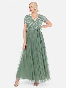 Maya Deluxe Stripe Embellished Sash Belt Maxi Dress, Deep Mint