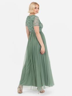 Maya Deluxe Stripe Embellished Sash Belt Maxi Dress - view 2, Deep Mint