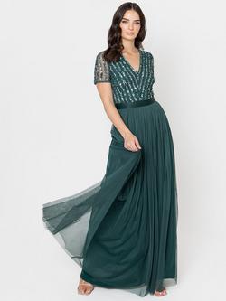 Maya Deluxe Stripe Embellished Sash Belt Maxi Dress, Emerald