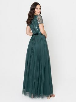 Maya Deluxe Stripe Embellished Sash Belt Maxi Dress - view 2, Emerald