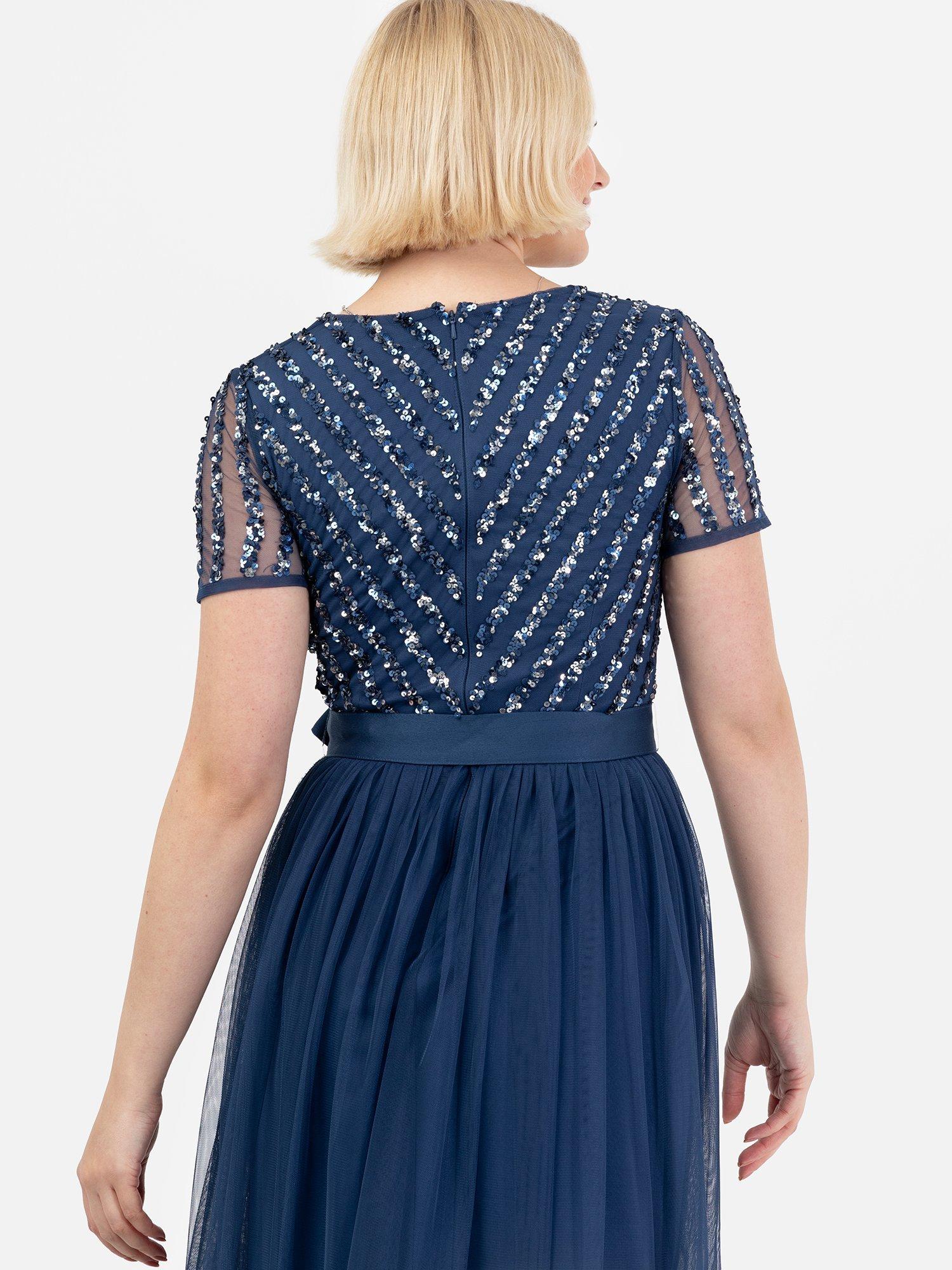 Product image 3 of 4, which shows Maya Deluxe Stripe Embellished Sash Belt Maxi Dress, French Navy, 6