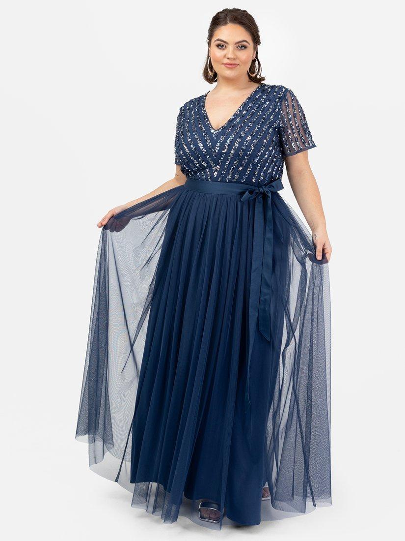 Product image 4 of 4, which shows Maya Deluxe Stripe Embellished Sash Belt Maxi Dress, French Navy, 6
