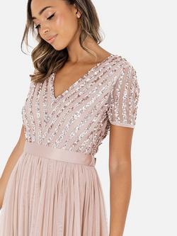 Maya Deluxe Stripe Embellished Sash Belt Maxi Dress - view 2, Taupe Blush