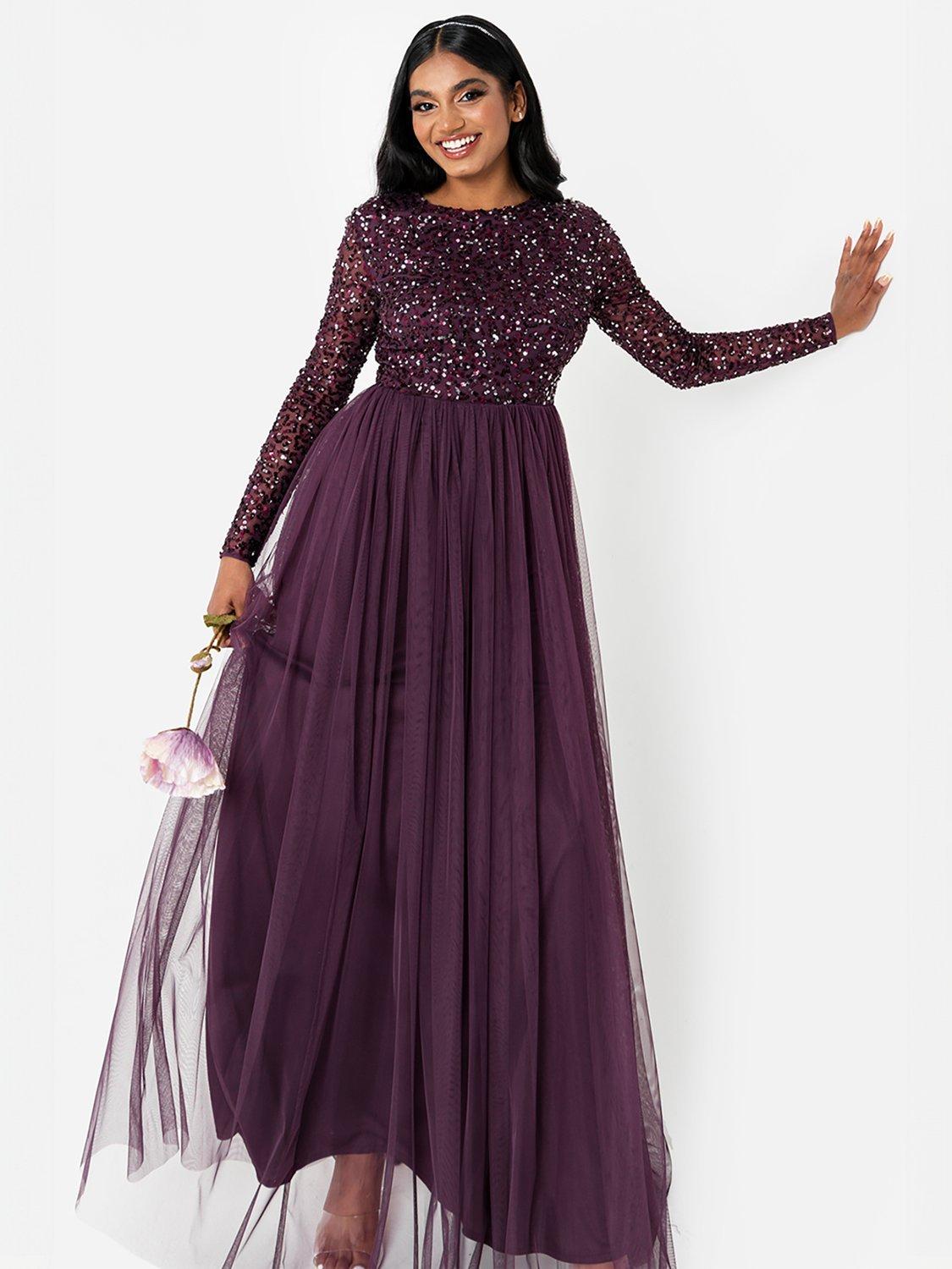 Product image 1 of 4, which shows Maya Deluxe Embellished Sequin Maxi Dress, Berry, 6