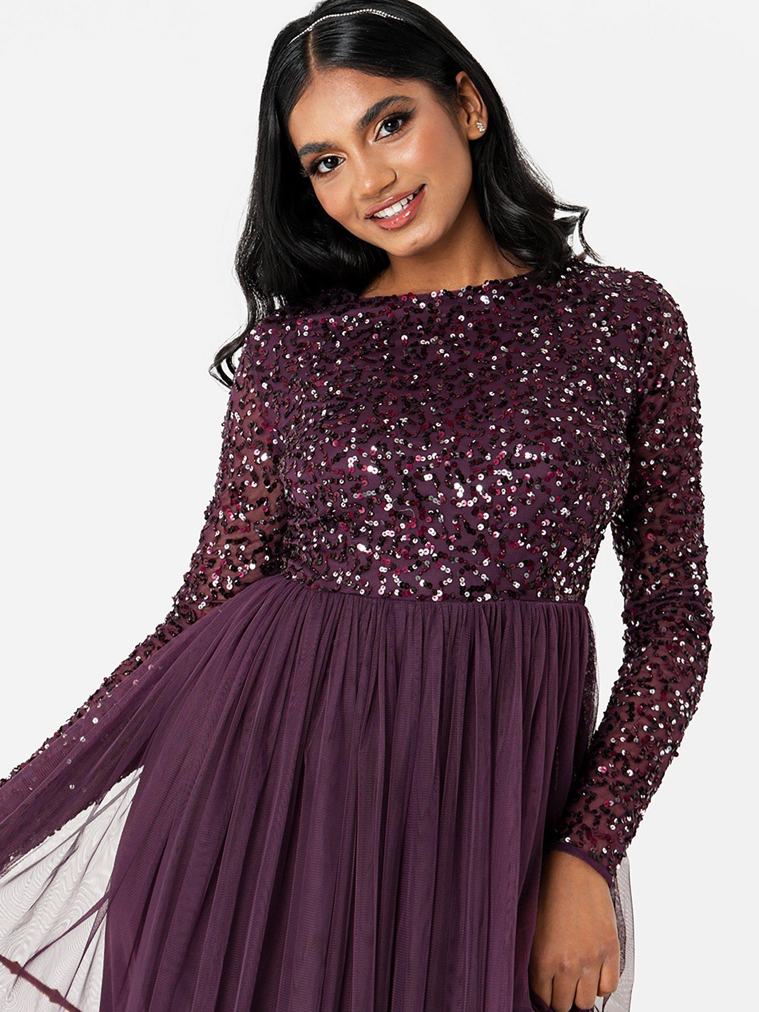 Product image 2 of 4, which shows Maya Deluxe Embellished Sequin Maxi Dress, Berry, 6