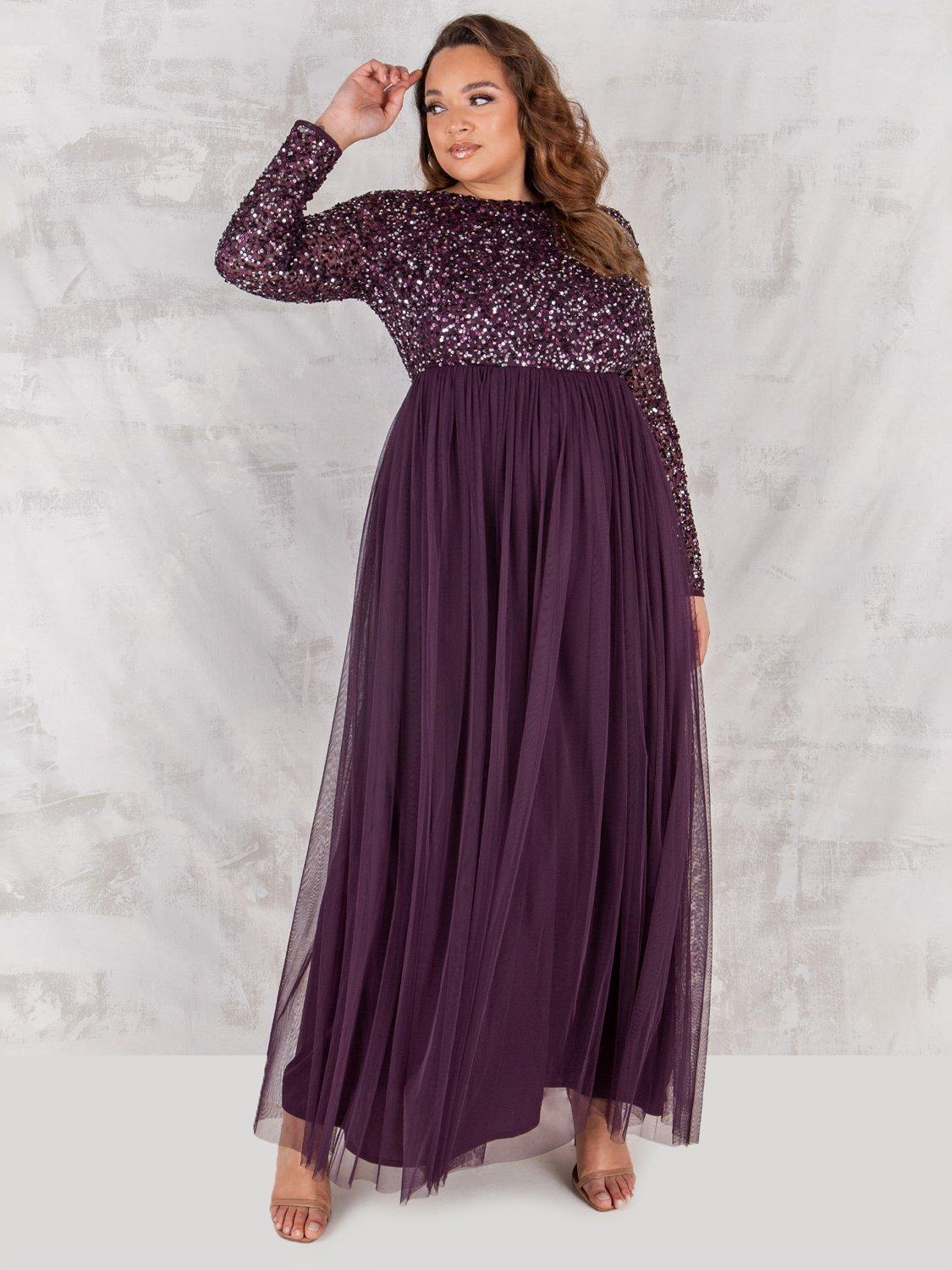 Product image 3 of 4, which shows Maya Deluxe Embellished Sequin Maxi Dress, Berry, 6