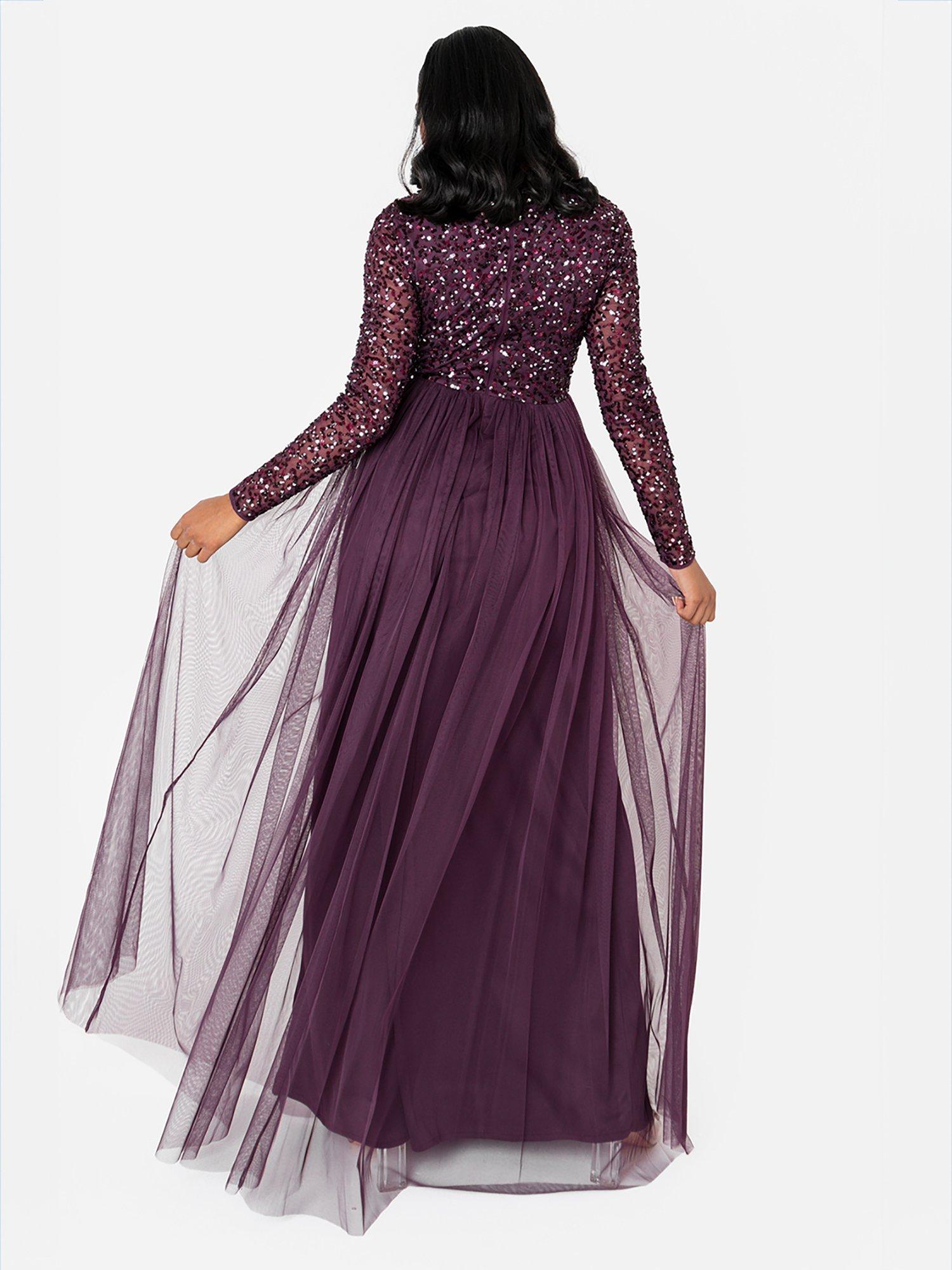 Product image 4 of 4, which shows Maya Deluxe Embellished Sequin Maxi Dress, Berry, 6