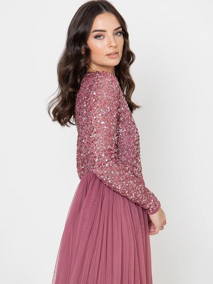 Maya Deluxe Embellished Sequin Maxi Dress - view 2, Desert Rose