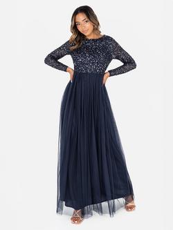 Maya Deluxe Embellished Sequin Maxi Dress, Navy