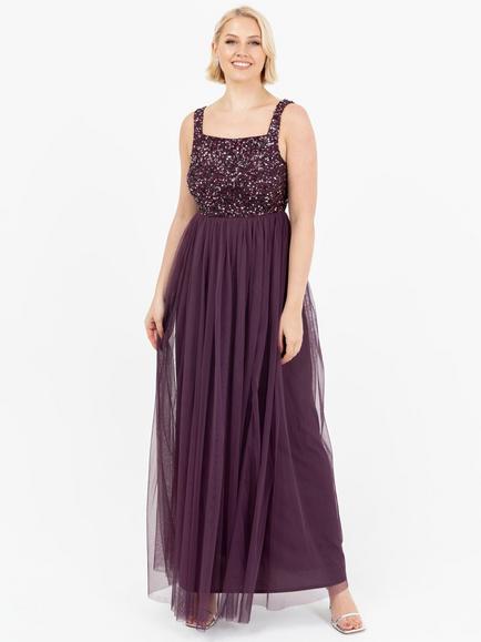 Maya Deluxe Strappy Sequin Maxi Dress, Berry