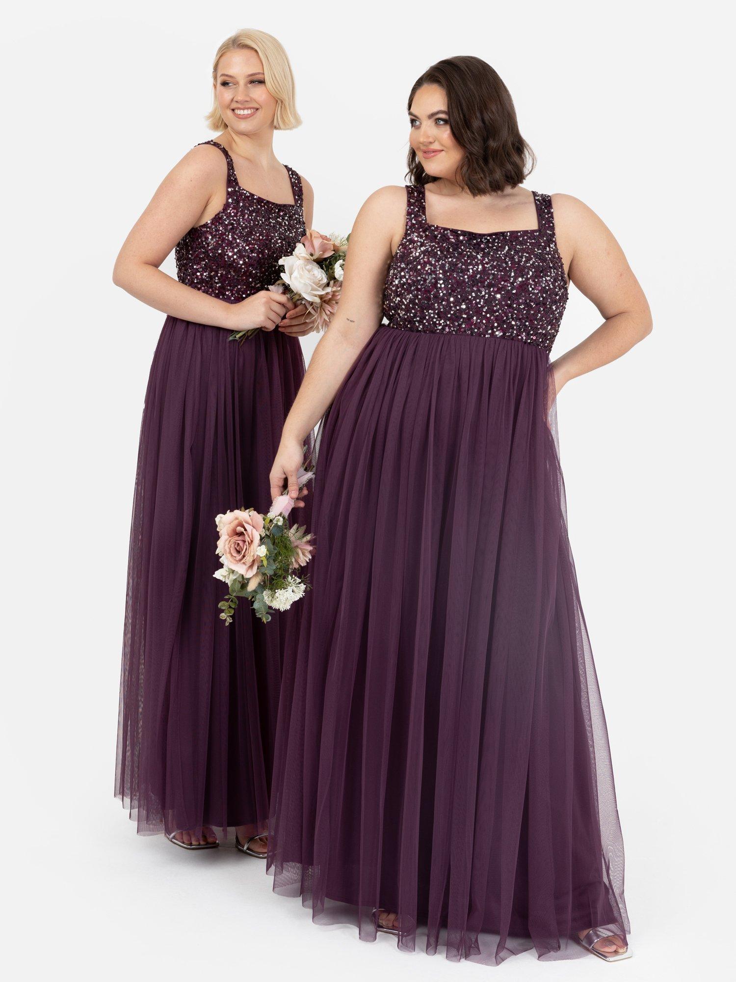 Product image 2 of 4, which shows Maya Deluxe Strappy Sequin Maxi Dress, Berry, 6