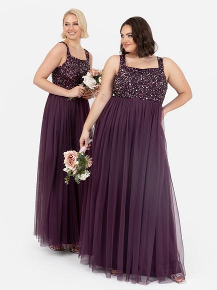 Maya Deluxe Strappy Sequin Maxi Dress - view 2, Berry