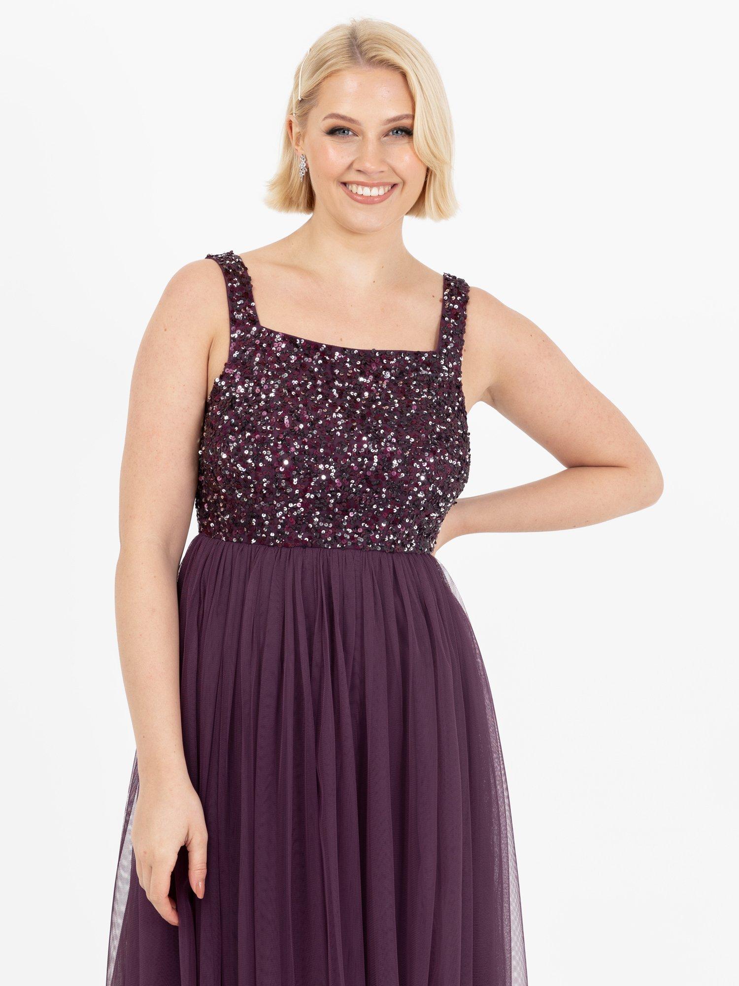 Product image 4 of 4, which shows Maya Deluxe Strappy Sequin Maxi Dress, Berry, 6