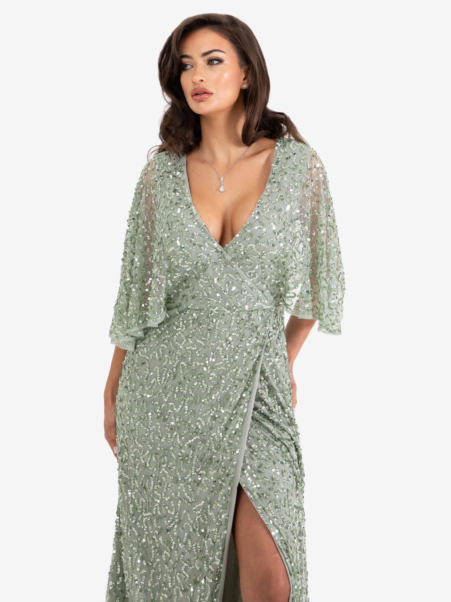 Maya Deluxe Maxi-jurk voor dames, bruidsmeisje, halterjurk, pailletten, versierd, eindexamenfeest, bruiloft, Frosted Roze, 36