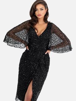 Maya Deluxe Embellished Wrap Midi Dress - view 2, Black