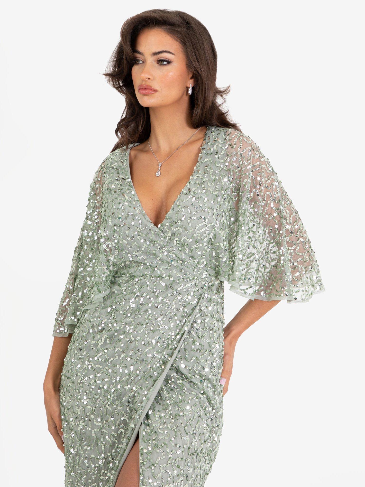 Product image 2 of 4, which shows Maya Deluxe Embellished Wrap Midi Dress, Green Lily, 6