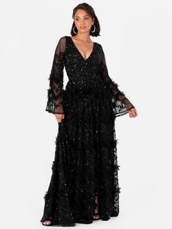 Maya Deluxe Embellished Frill Maxi Dress, Black