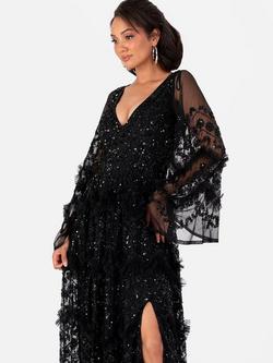 Maya Deluxe Embellished Frill Maxi Dress - view 2, Black