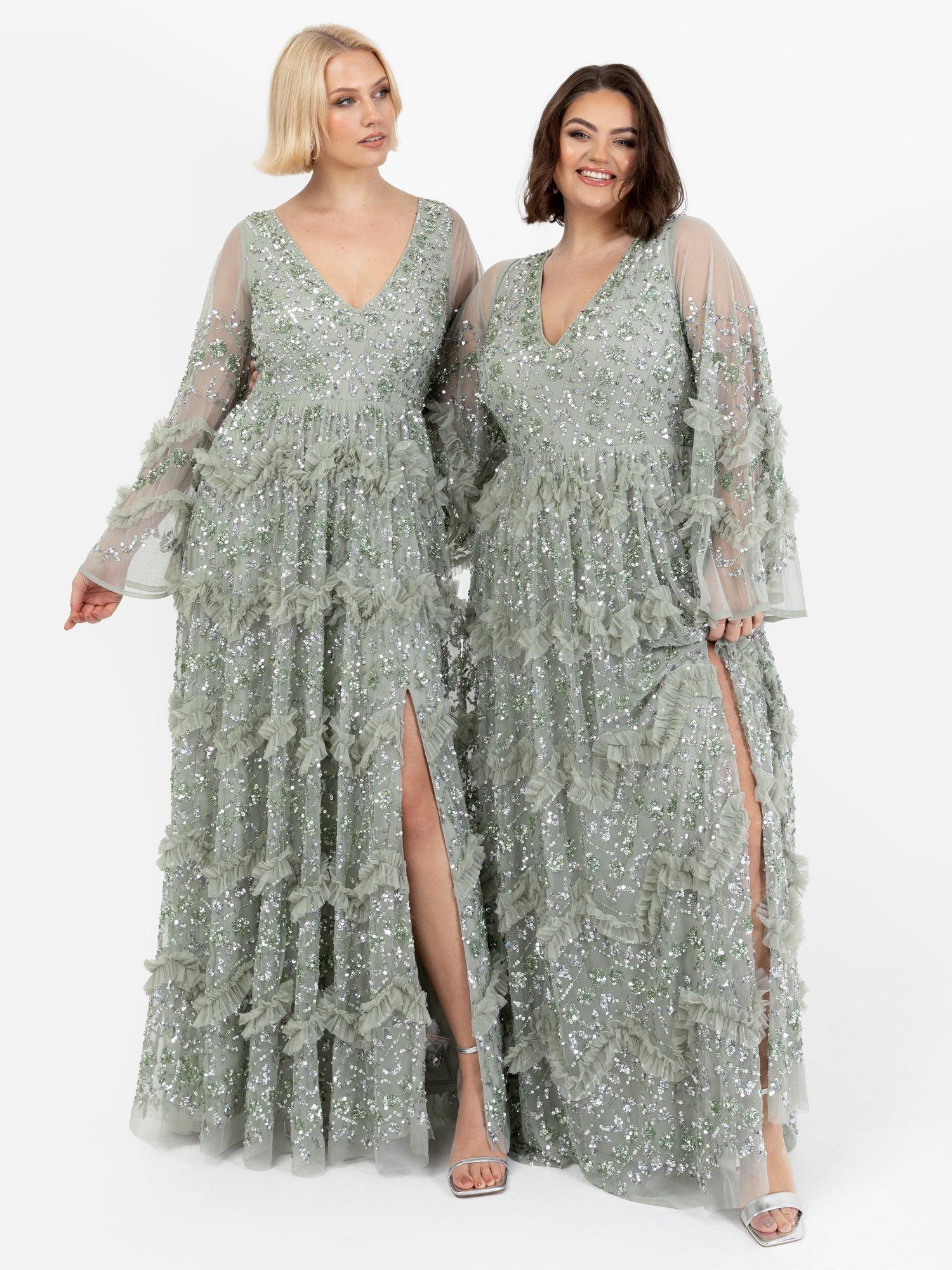 Product image 2 of 5, which shows Maya Deluxe Embellished Frill Maxi Dress, Green Lily, 6