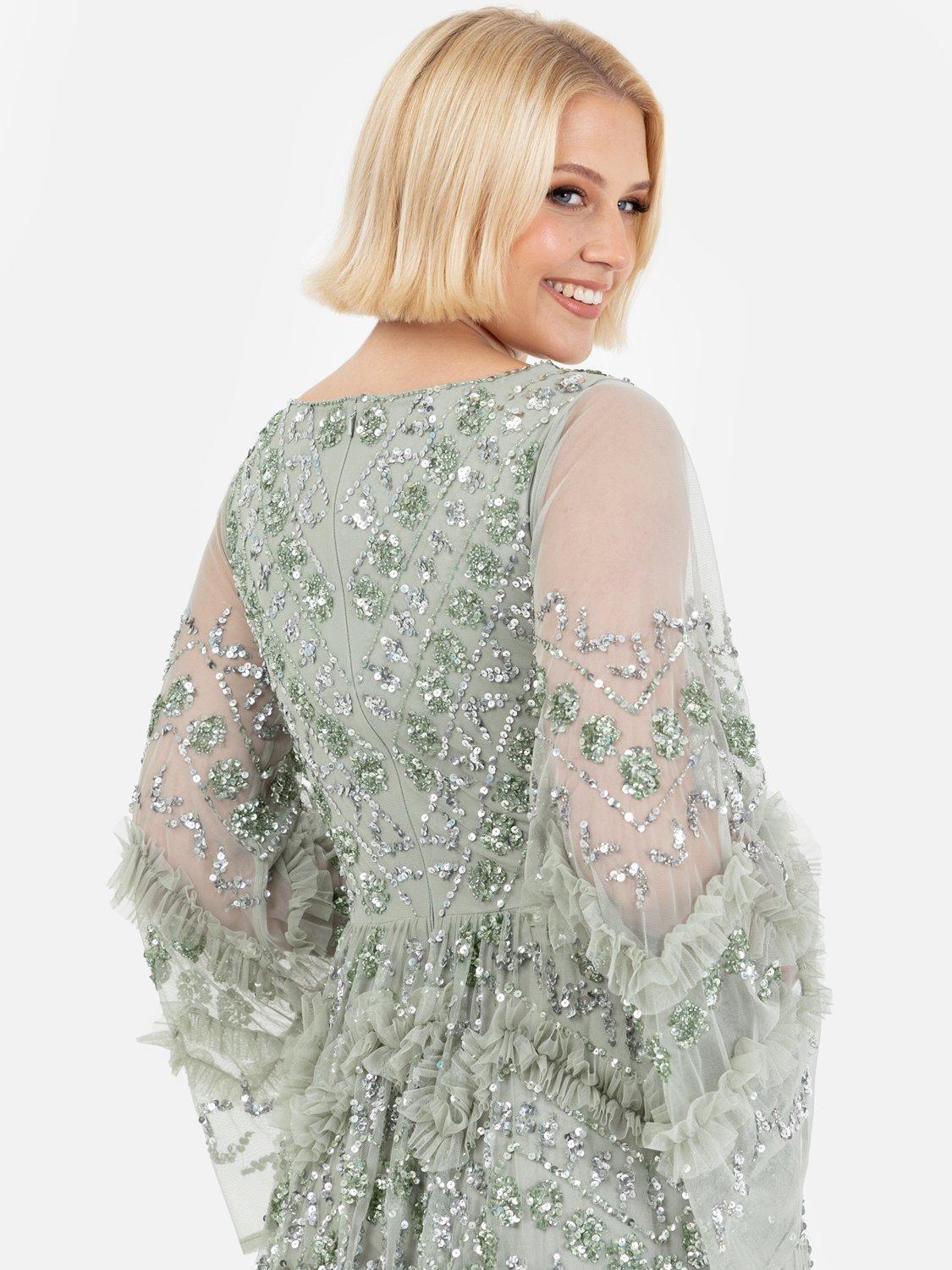 Product image 4 of 5, which shows Maya Deluxe Embellished Frill Maxi Dress, Green Lily, 6