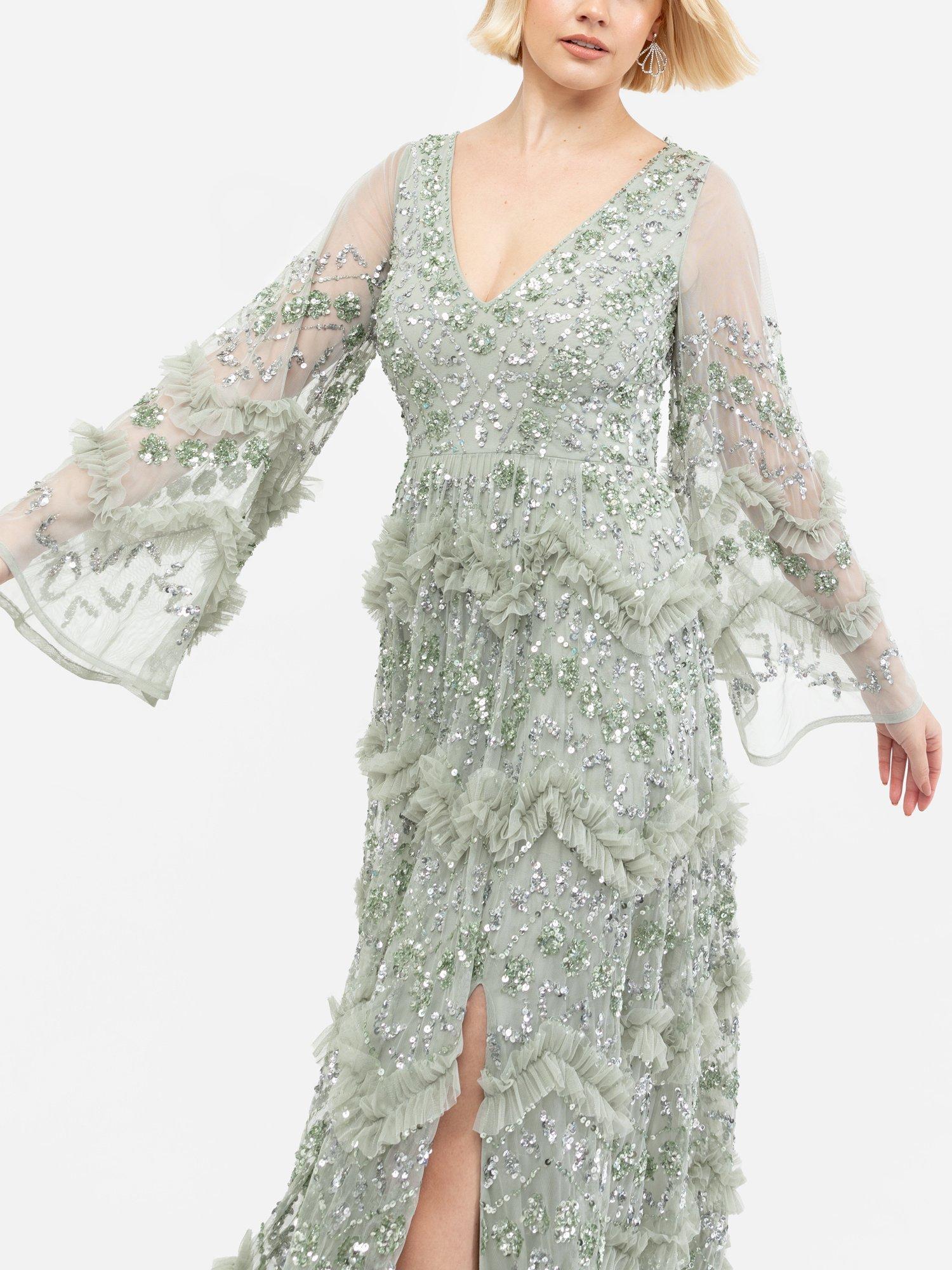 Product image 5 of 5, which shows Maya Deluxe Embellished Frill Maxi Dress, Green Lily, 6