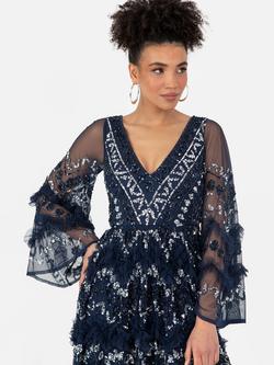 Maya Deluxe Embellished Frill Maxi Dress - view 2, Navy