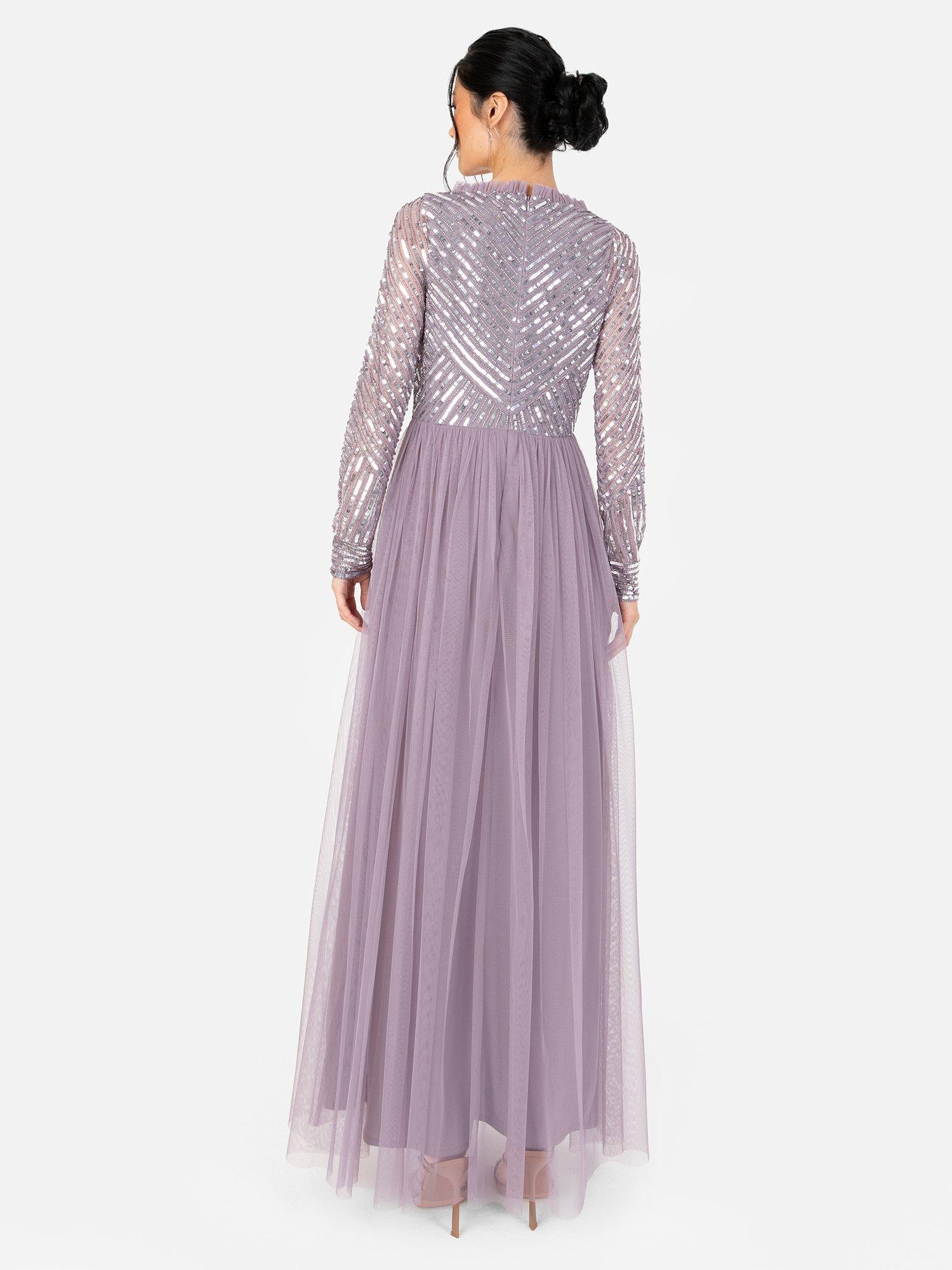 Product image 3 of 4, which shows Maya Deluxe Embellished Faux Wrap Bodice Maxi Dress, Moody Lilac, 6