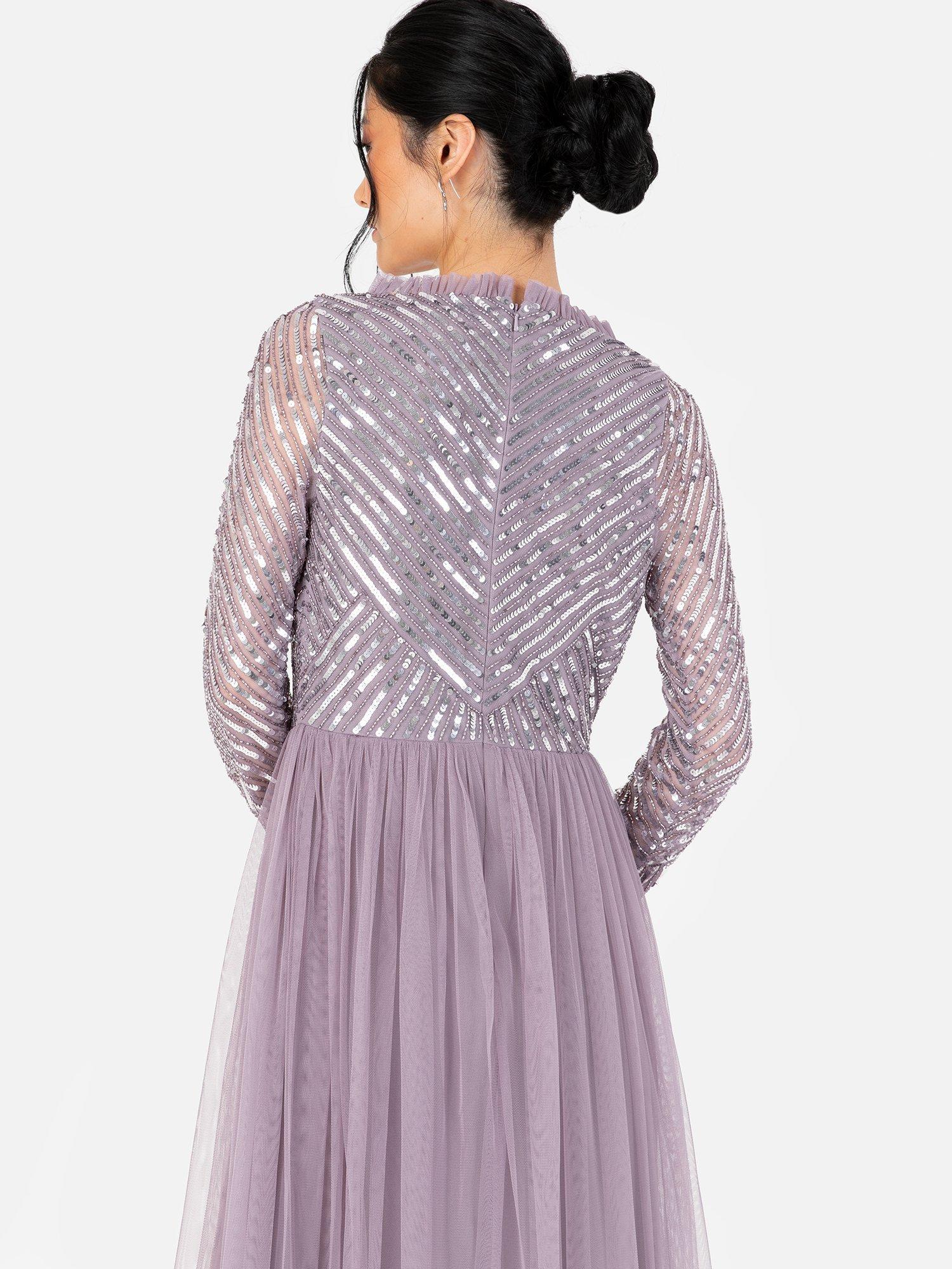 Product image 4 of 4, which shows Maya Deluxe Embellished Faux Wrap Bodice Maxi Dress, Moody Lilac, 6