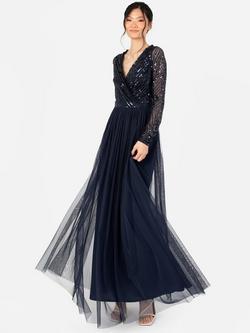 Maya Deluxe Embellished Faux Wrap Bodice Maxi Dress, Navy, Navy