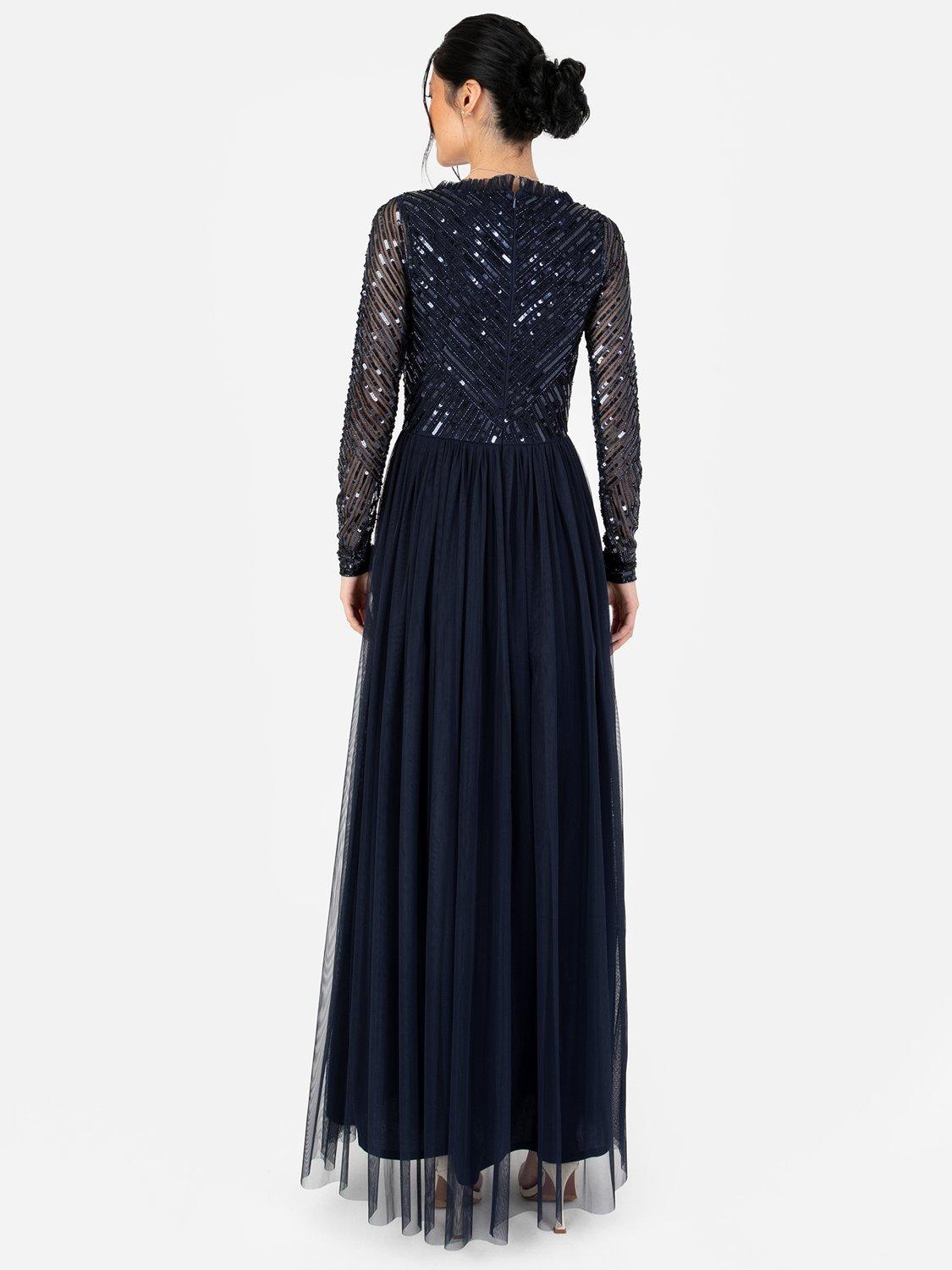 Product image 3 of 4, which shows Maya Deluxe Embellished Faux Wrap Bodice Maxi Dress, Navy, 6