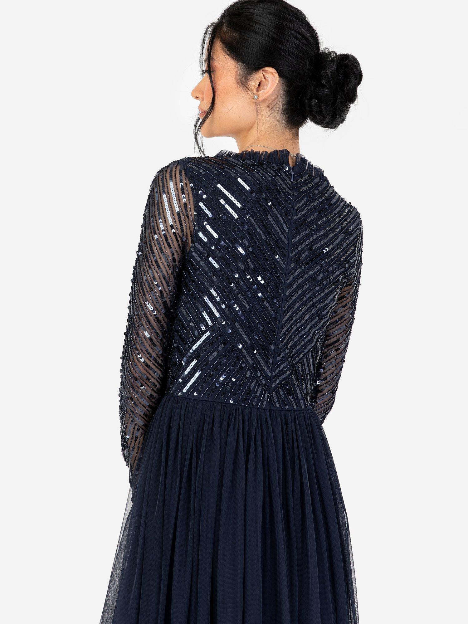 Product image 4 of 4, which shows Maya Deluxe Embellished Faux Wrap Bodice Maxi Dress, Navy, 6