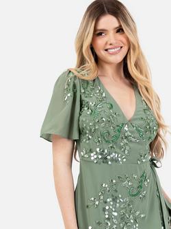 Maya Deluxe Embellished Chiffon Wrap Maxi Dress, Deep Mint - view 2, Deep Mint