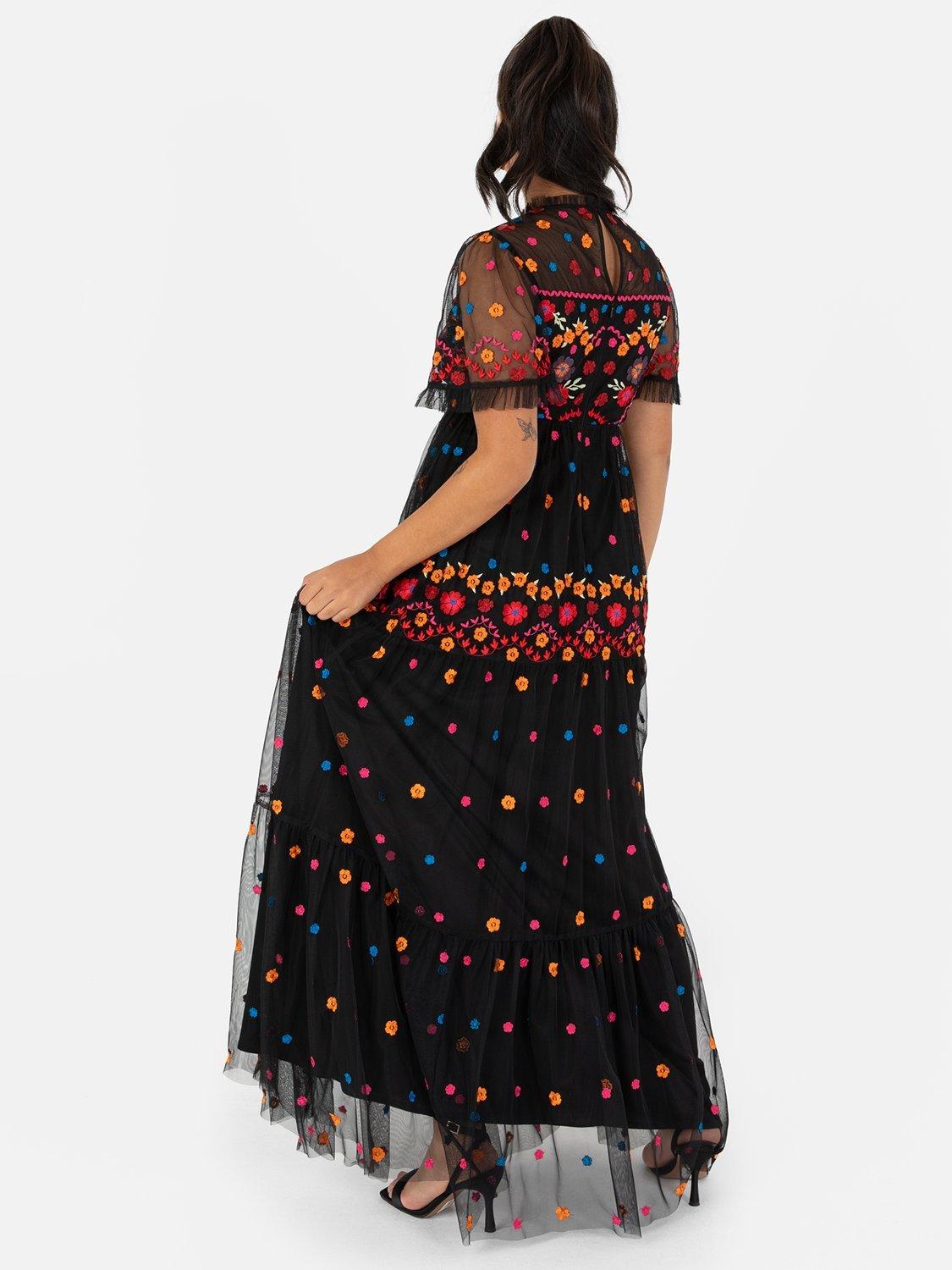 Product image 3 of 4, which shows Maya Deluxe Embroidered Maxi Dress, Black, 6