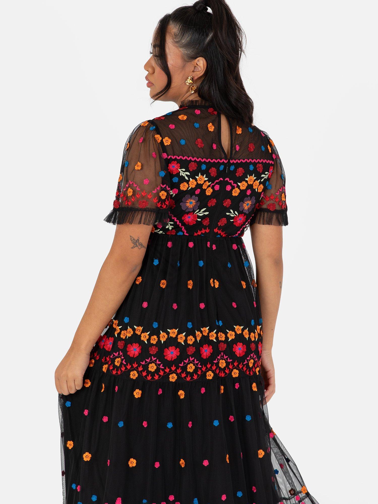 Product image 4 of 4, which shows Maya Deluxe Embroidered Maxi Dress, Black, 6