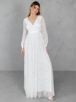 Maya Deluxe Embellished Blouson Sleeve Wedding Dress, Ivory, Ivory