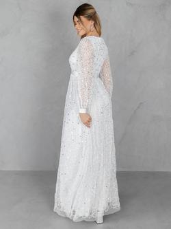 Maya Deluxe Embellished Blouson Sleeve Wedding Dress, Ivory - view 2, Ivory
