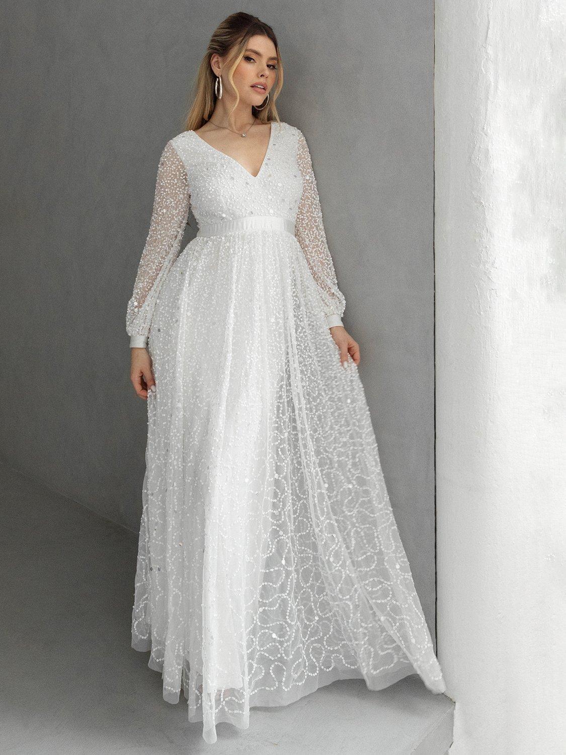 Product image 4 of 4, which shows Maya Deluxe Embellished Blouson Sleeve Wedding Dress, Ivory, 6