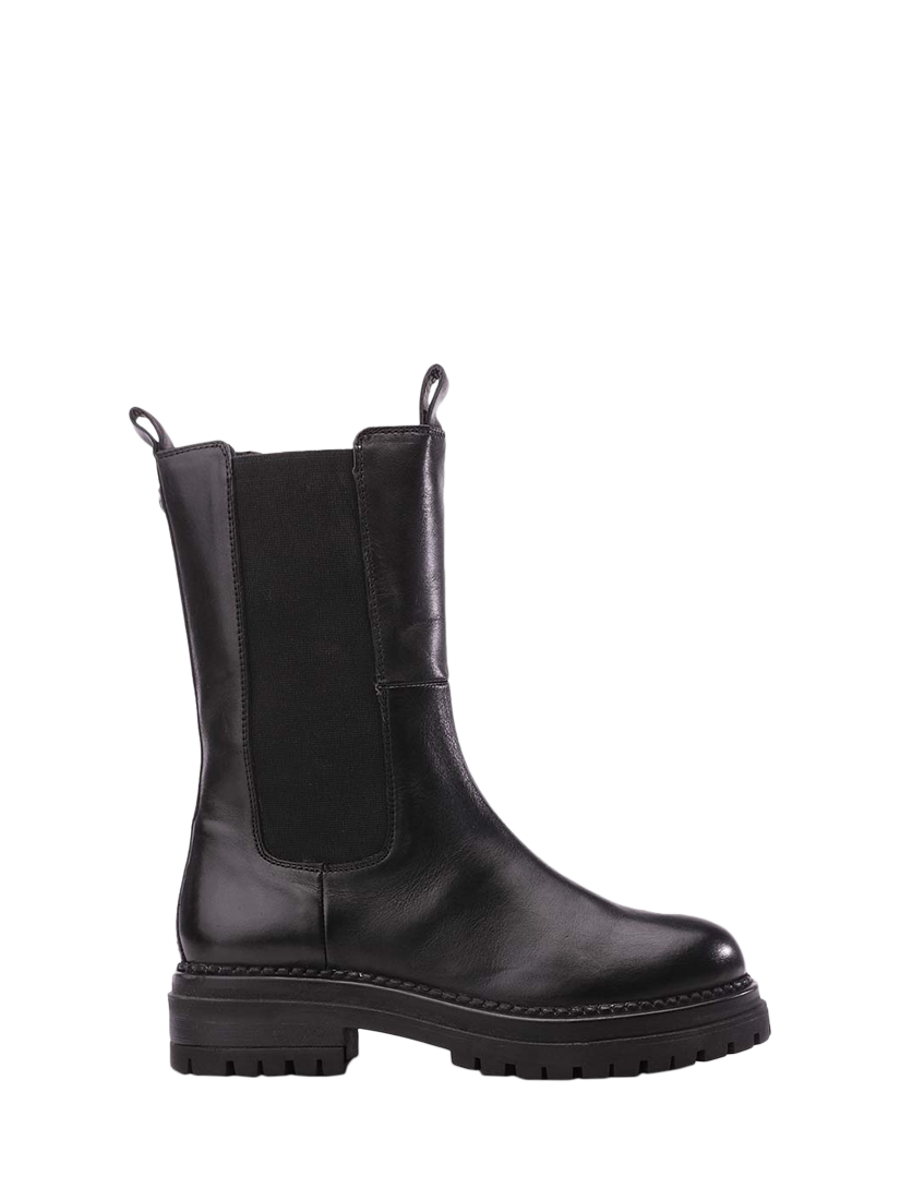 Moda in Pelle Giala Leather Faux Fur Lined Chunky Mid Calf Chelsea Boots Black