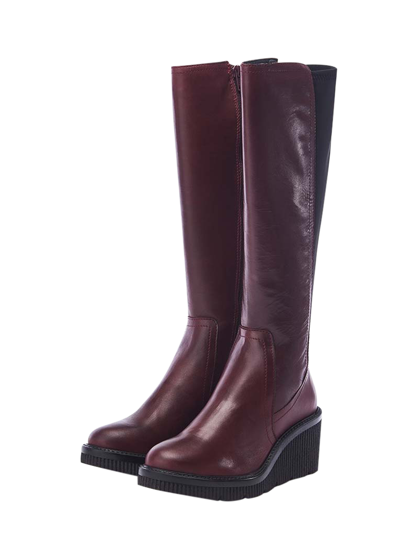 Product image 2 of 4, which shows Moda in Pelle Harpette Leather Faux Fur Lined Wedge Boots, Burgundy, 3